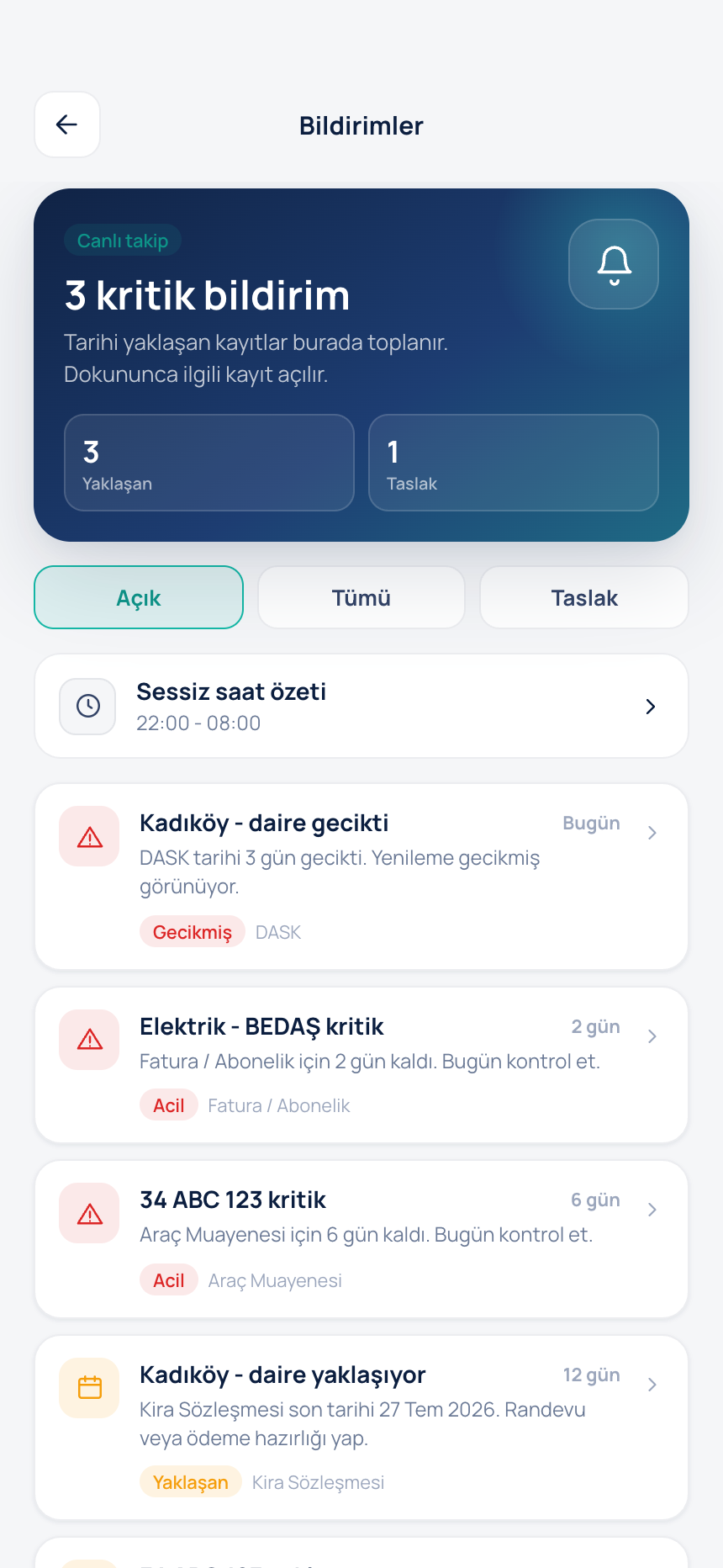 Bildirimler ekranı